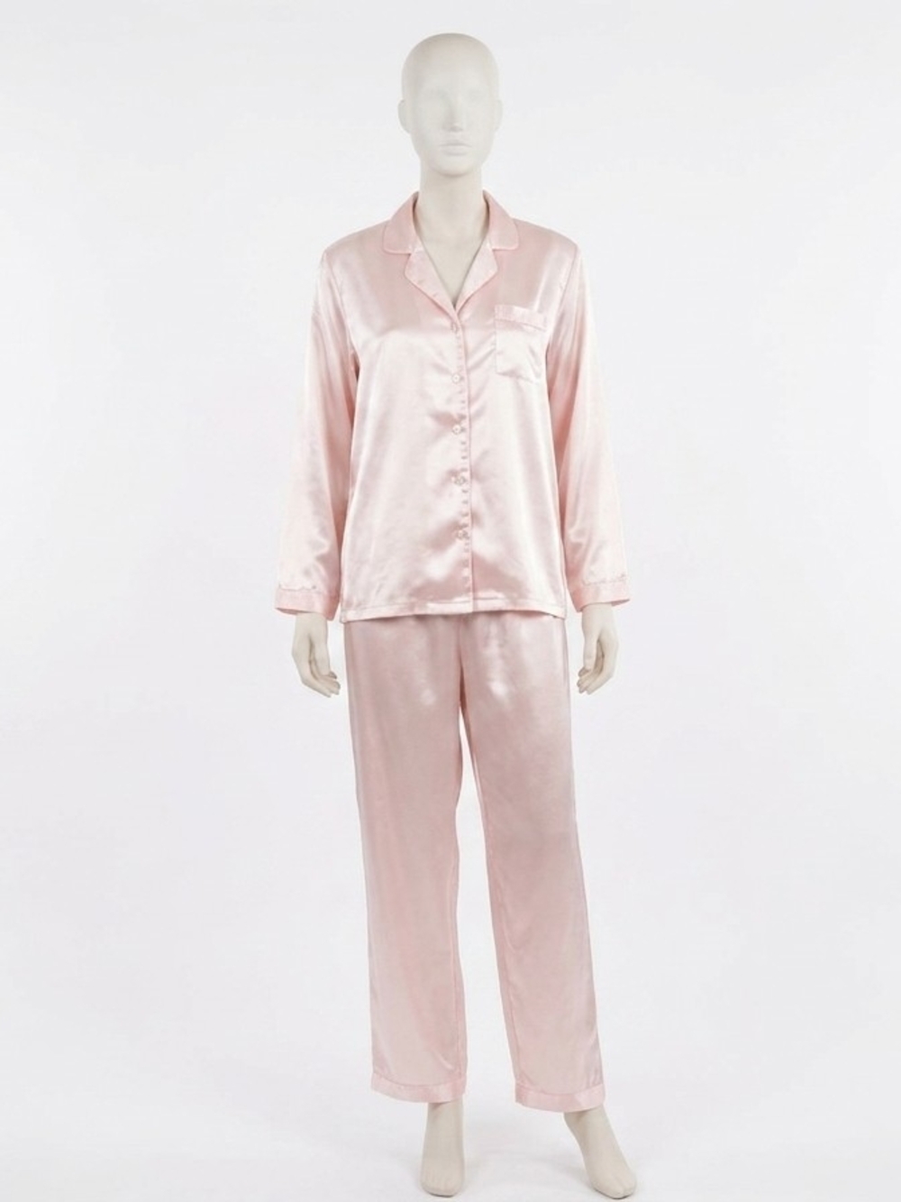 Dior Blush Pink Satin Two-Piece Pajama Set